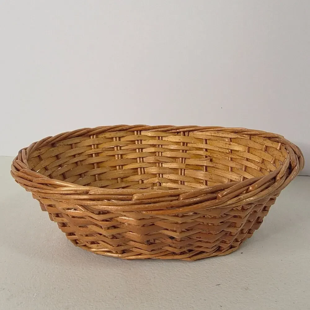 Woven Oval Basket Shallow Rustic Farmhouse Bowl Decorative Storage Natural